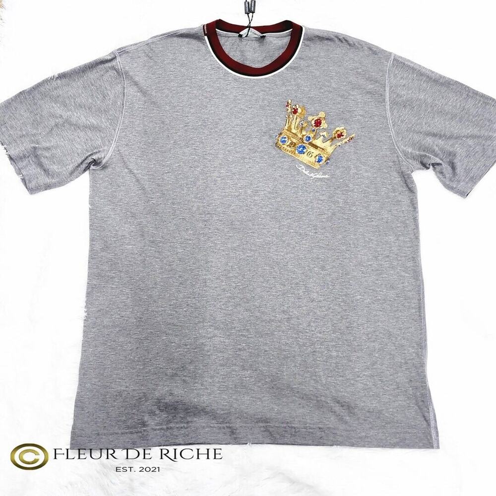 Dolce & Gabbana Crown Embroidered Logo T-shirt Gray sz 52